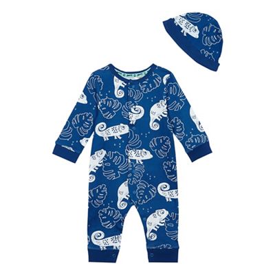 Baby boys' blue lizard print sleepsuit and hat set